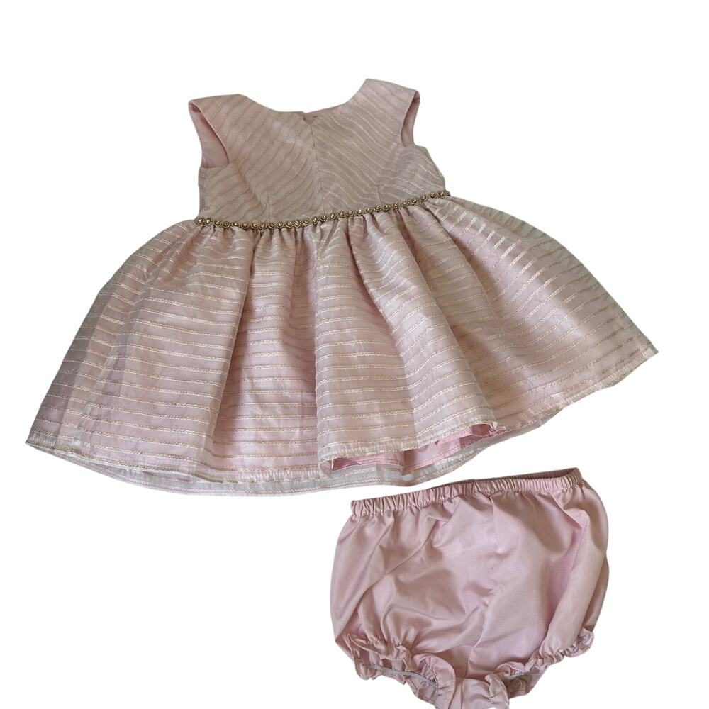 Pippa & Julie Pink Gold Stripe Dress with Bloomers 24M